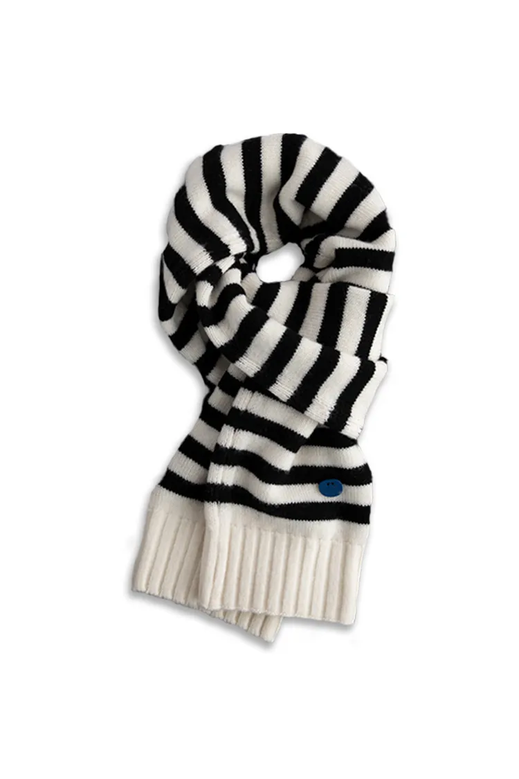 100 Wool Knit Striped Scarf
