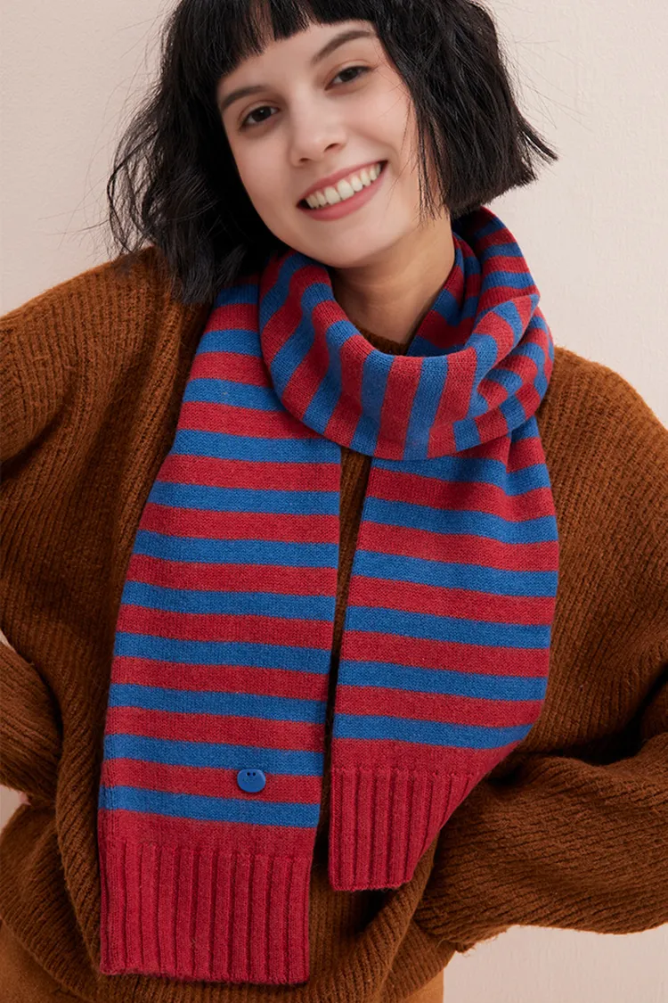 100 Wool Knit Striped Scarf