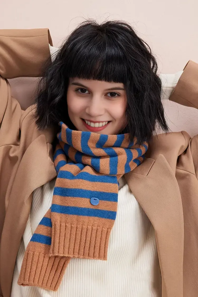 100 Wool Knit Striped Scarf