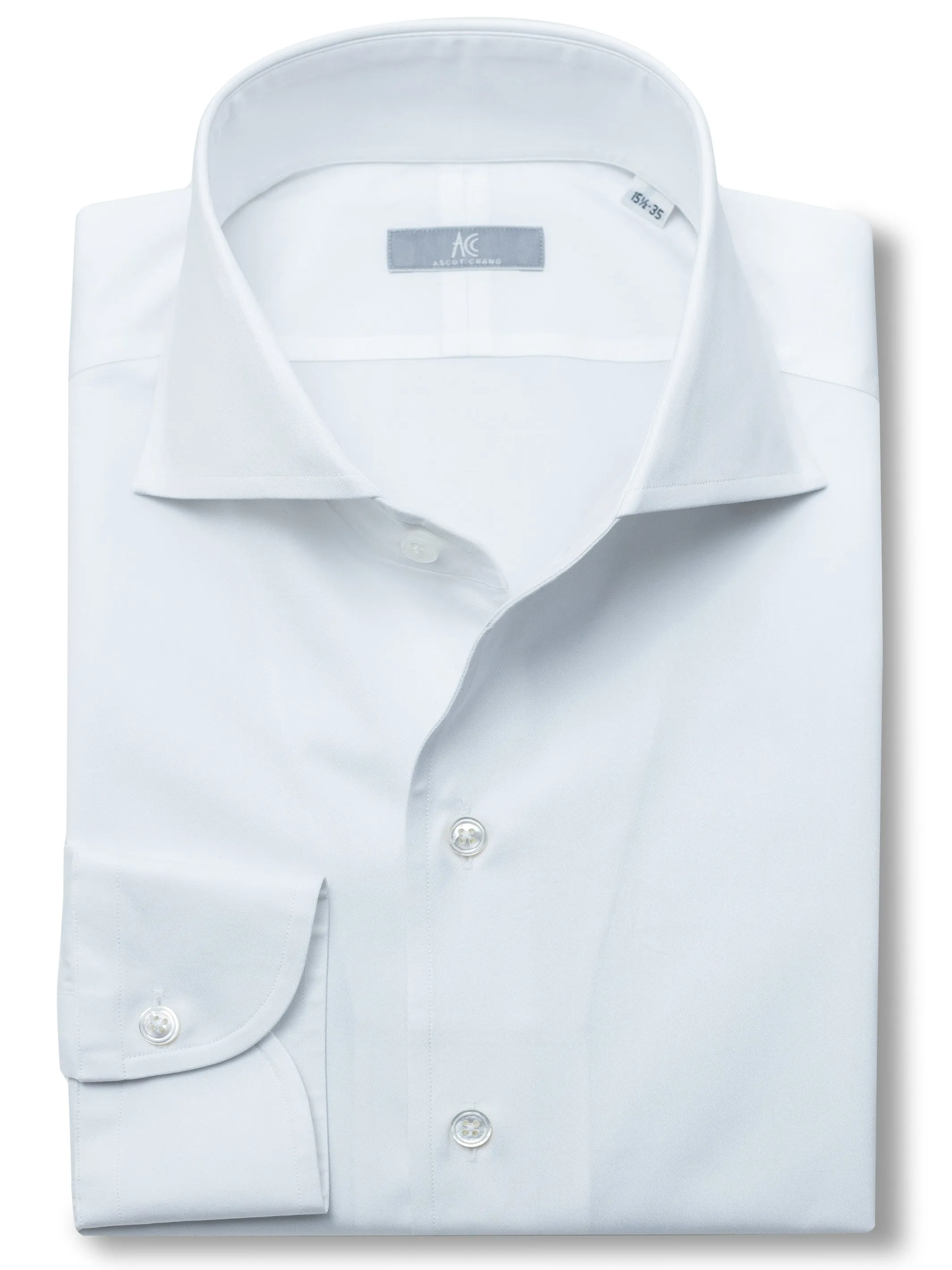 120s White Cotton "Ascot Collar" Shirt