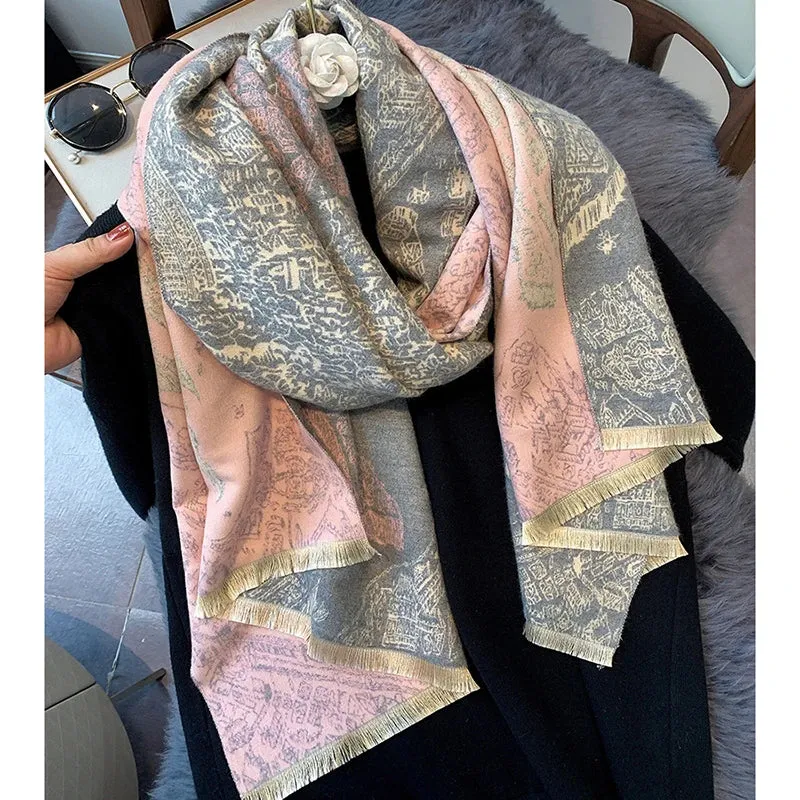 2023 Animal Print Winter Cashmere Scarf Women Thick Warm Shawls Wraps Luxury Brand Horse Printed Pashmina Blanket Cape
