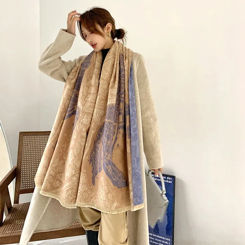 2023 Animal Print Winter Cashmere Scarf Women Thick Warm Shawls Wraps Luxury Brand Horse Printed Pashmina Blanket Cape