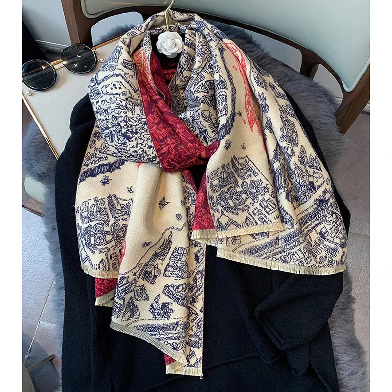 2023 Animal Print Winter Cashmere Scarf Women Thick Warm Shawls Wraps Luxury Brand Horse Printed Pashmina Blanket Cape