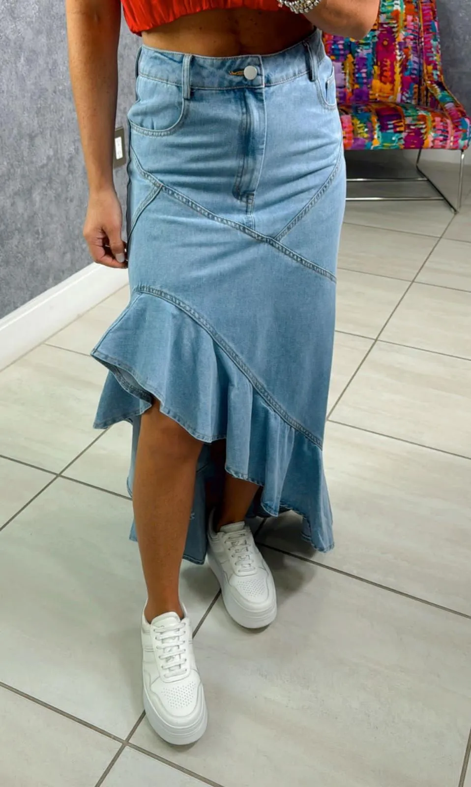 5241 Fit and flare maxi denim skirt