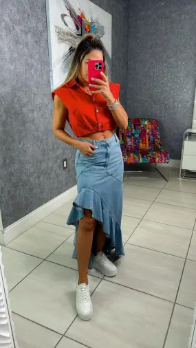 5241 Fit and flare maxi denim skirt