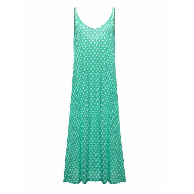 5XL Plus Size Summer Dress 2017 Women Polka Dot Print V Neck Sleeveless Sundress Loose Maxi Long Beach Bohemian Vintage Dress