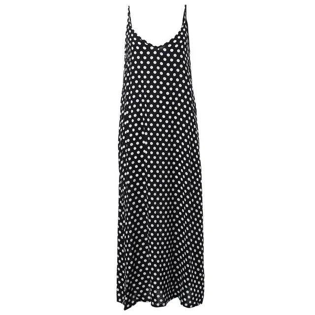 5XL Plus Size Summer Dress 2017 Women Polka Dot Print V Neck Sleeveless Sundress Loose Maxi Long Beach Bohemian Vintage Dress