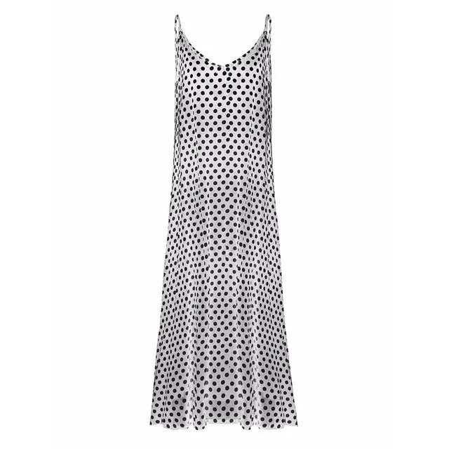 5XL Plus Size Summer Dress 2017 Women Polka Dot Print V Neck Sleeveless Sundress Loose Maxi Long Beach Bohemian Vintage Dress