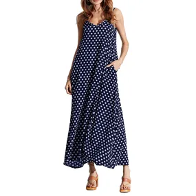 5XL Plus Size Summer Dress 2017 Women Polka Dot Print V Neck Sleeveless Sundress Loose Maxi Long Beach Bohemian Vintage Dress