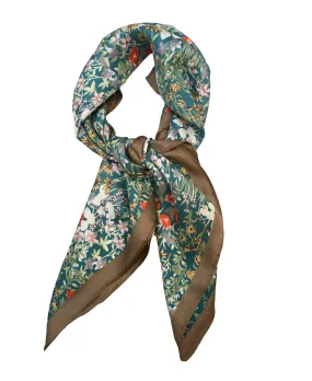 70cm x 70cm Square Scarf Green Floral Flower Scarf Thin Silky Womens Summer Spring