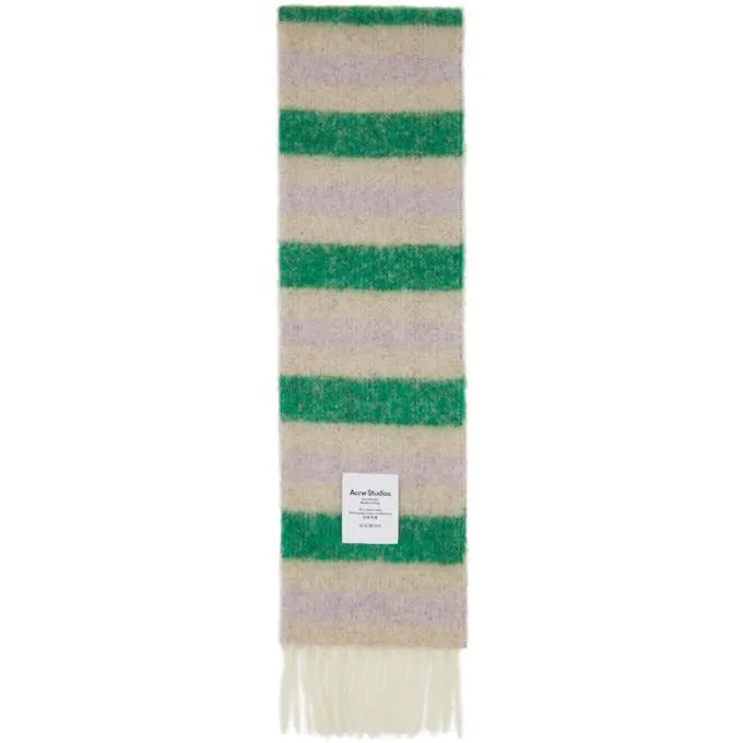 Acne Studios Green and Beige Alpaca Striped Scarf