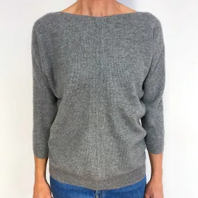 Ash Grey Waffle Cashmere Boat Neck Jumper Medium