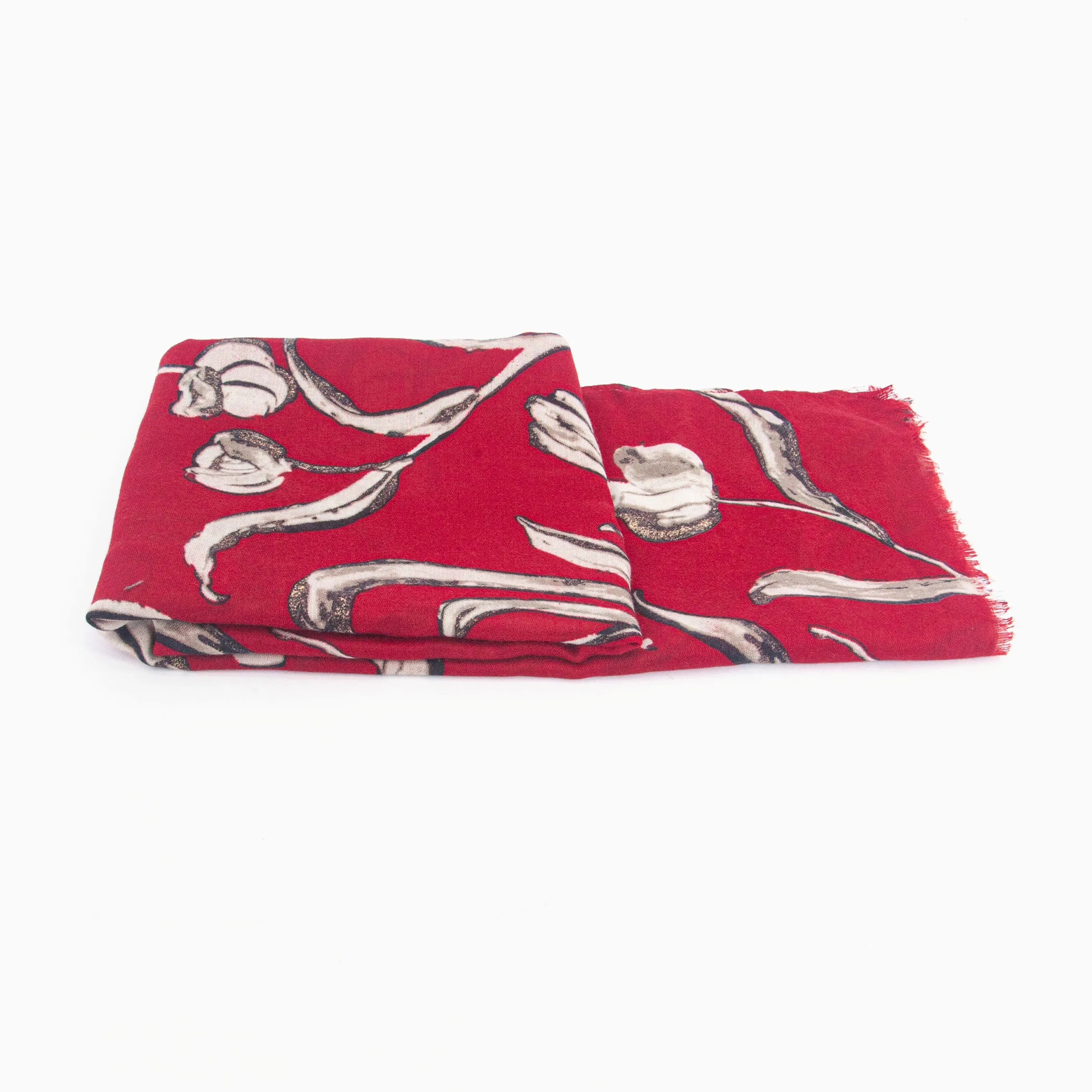 Ashley Lightweight Scarf - Red, Large Floral