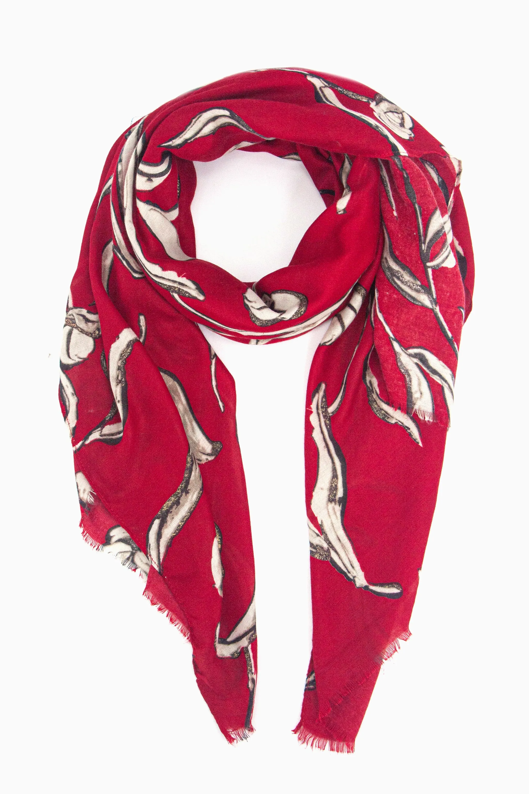 Ashley Lightweight Scarf - Red, Large Floral