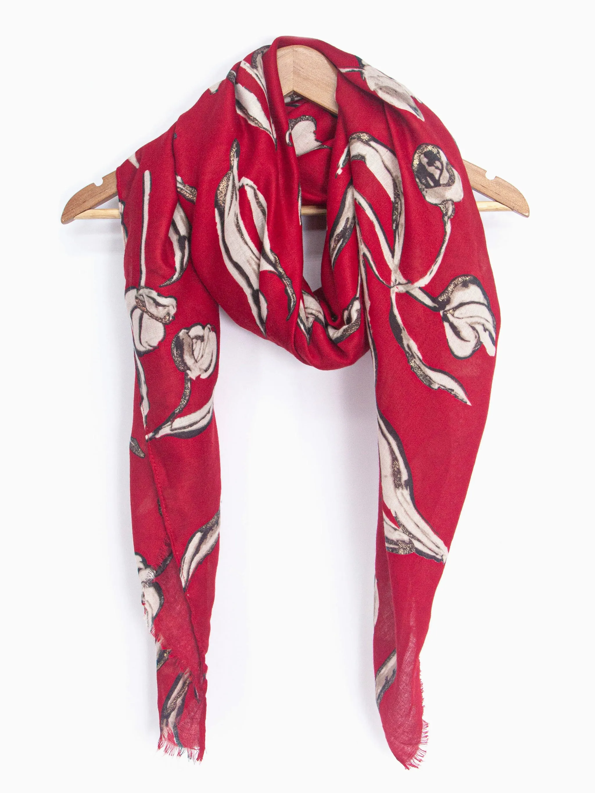 Ashley Lightweight Scarf - Red, Large Floral
