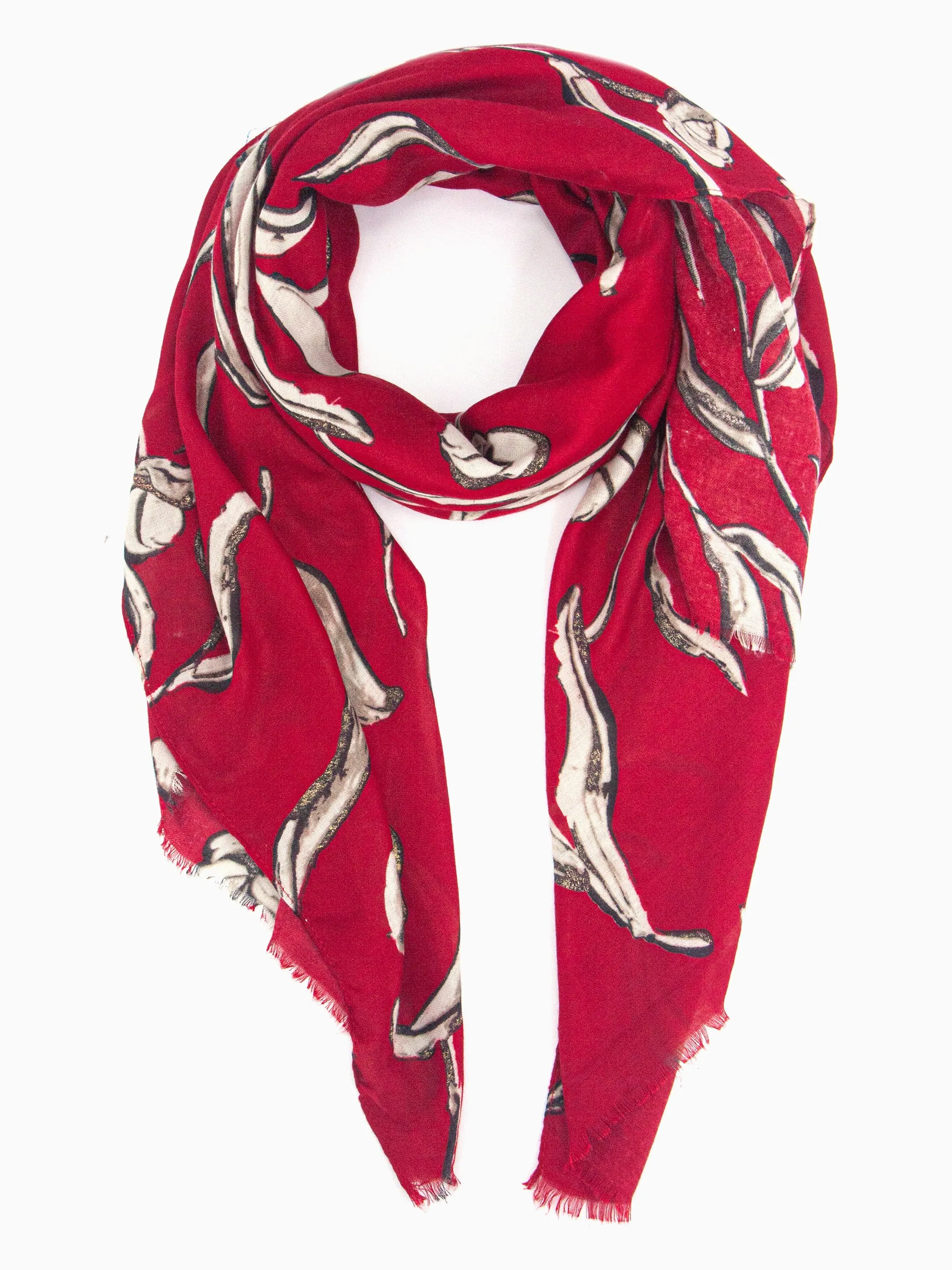 Ashley Lightweight Scarf - Red, Large Floral