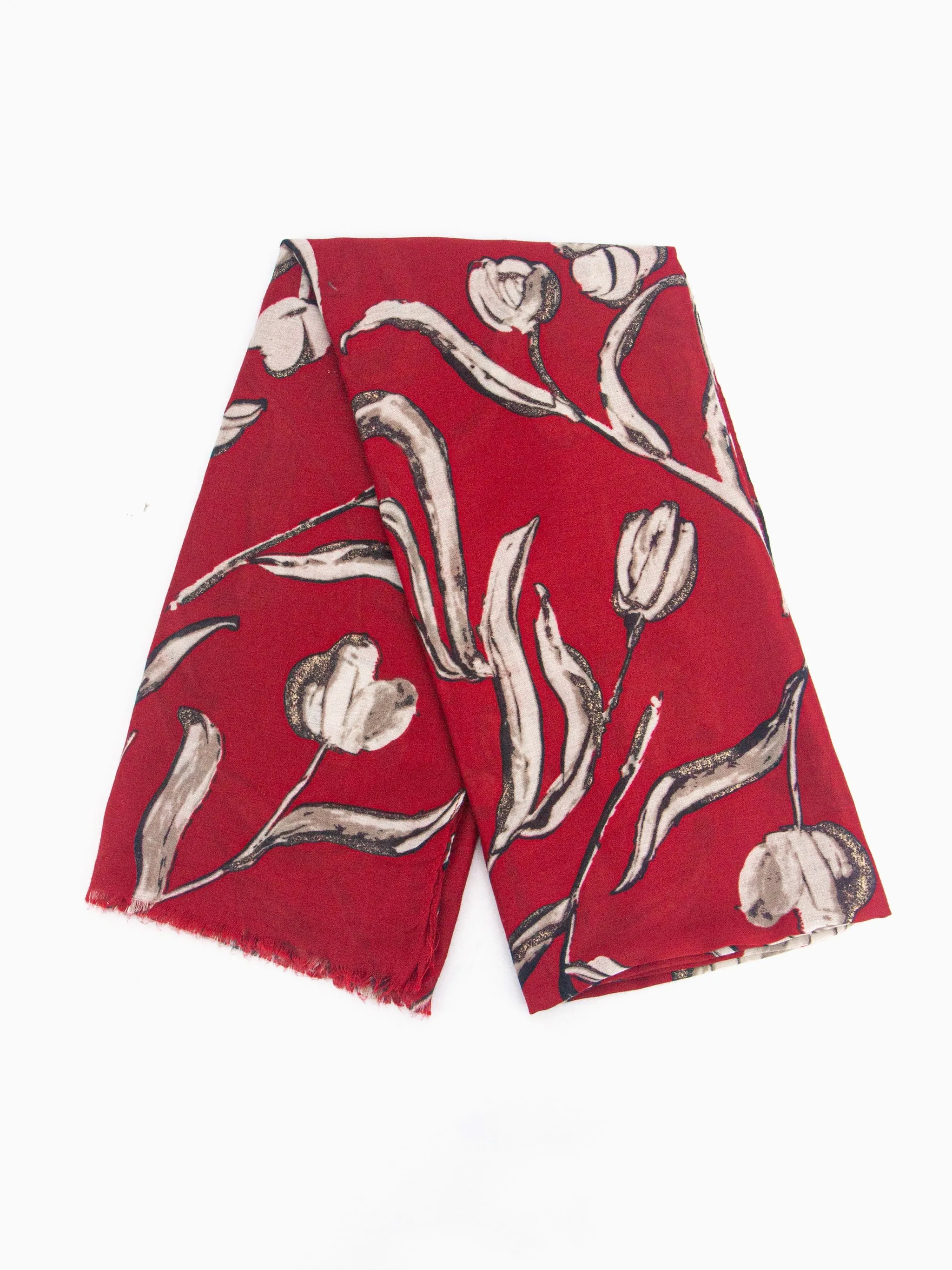 Ashley Lightweight Scarf - Red, Large Floral