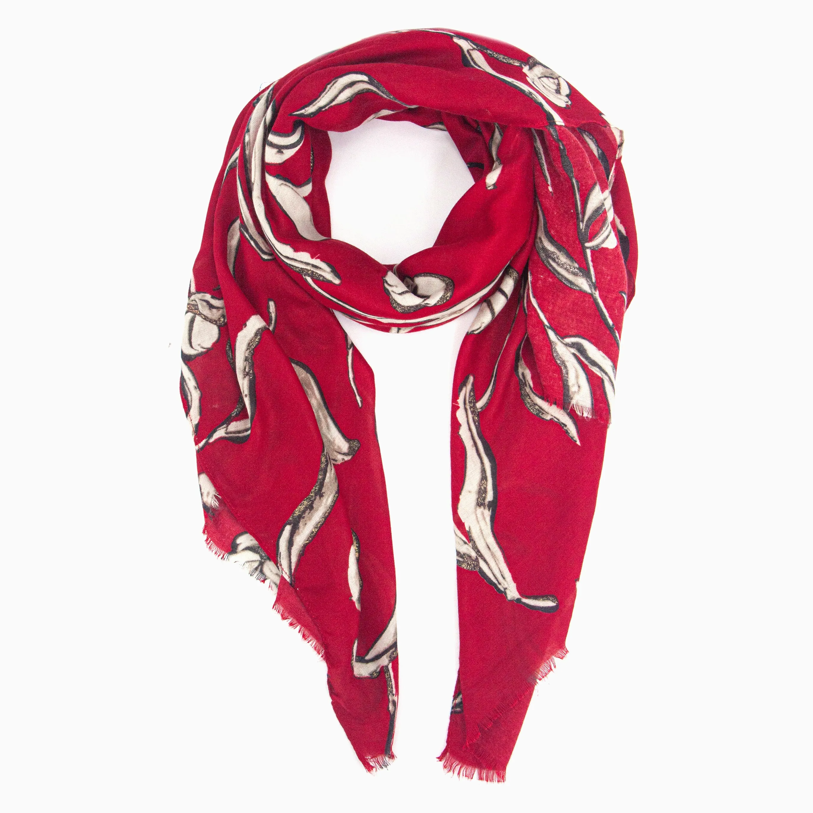 Ashley Lightweight Scarf - Red, Large Floral