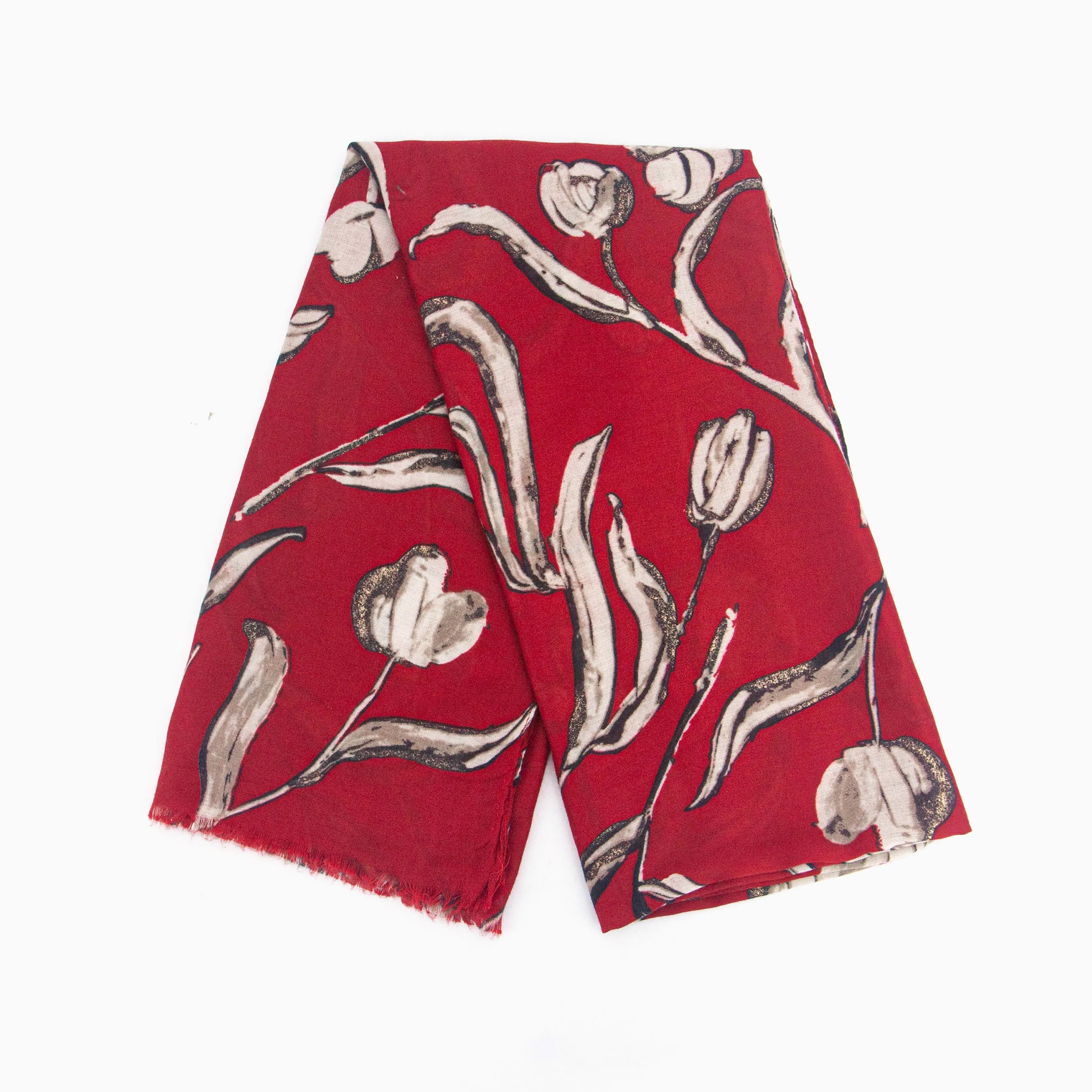 Ashley Lightweight Scarf - Red, Large Floral