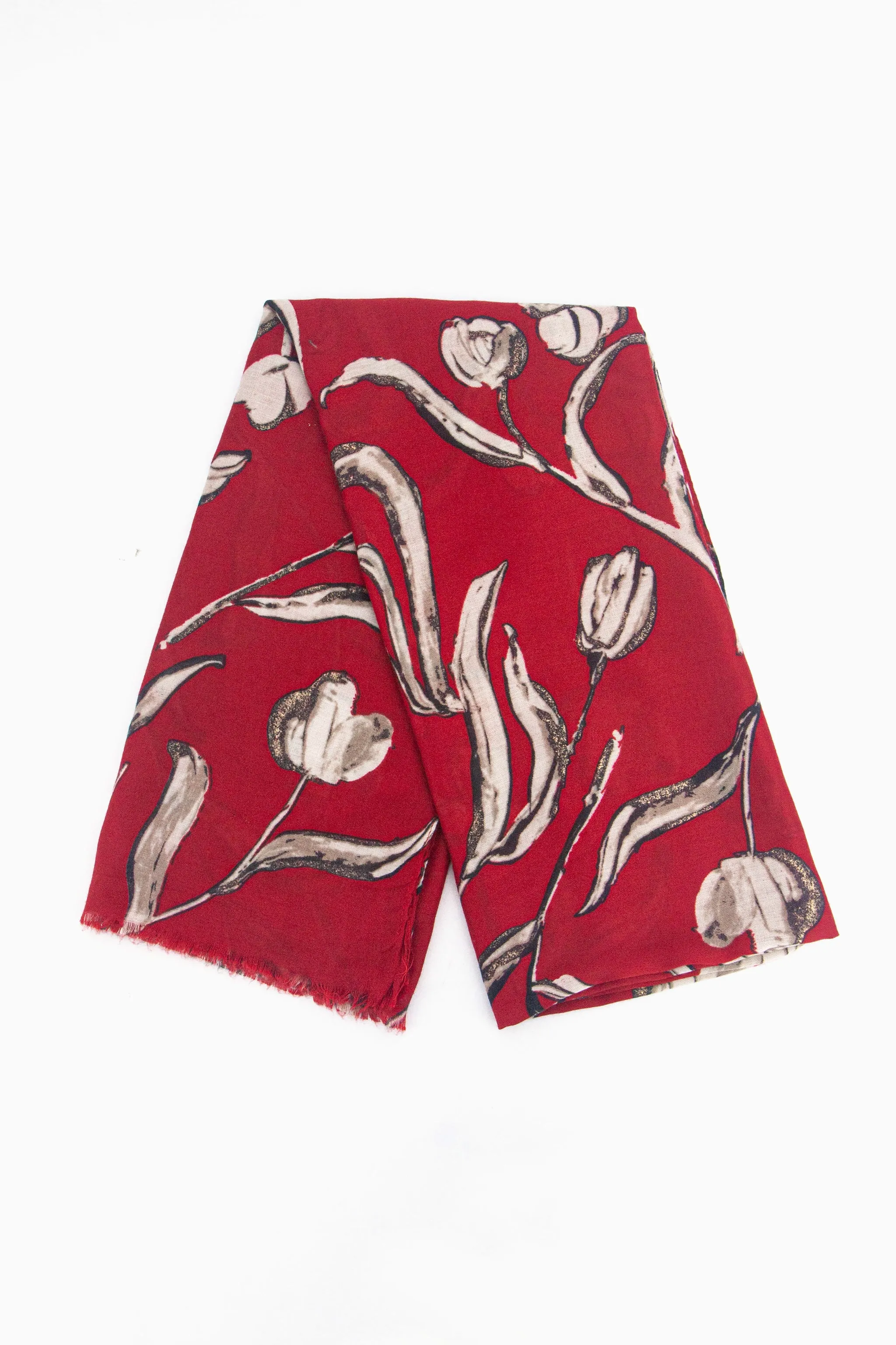 Ashley Lightweight Scarf - Red, Large Floral