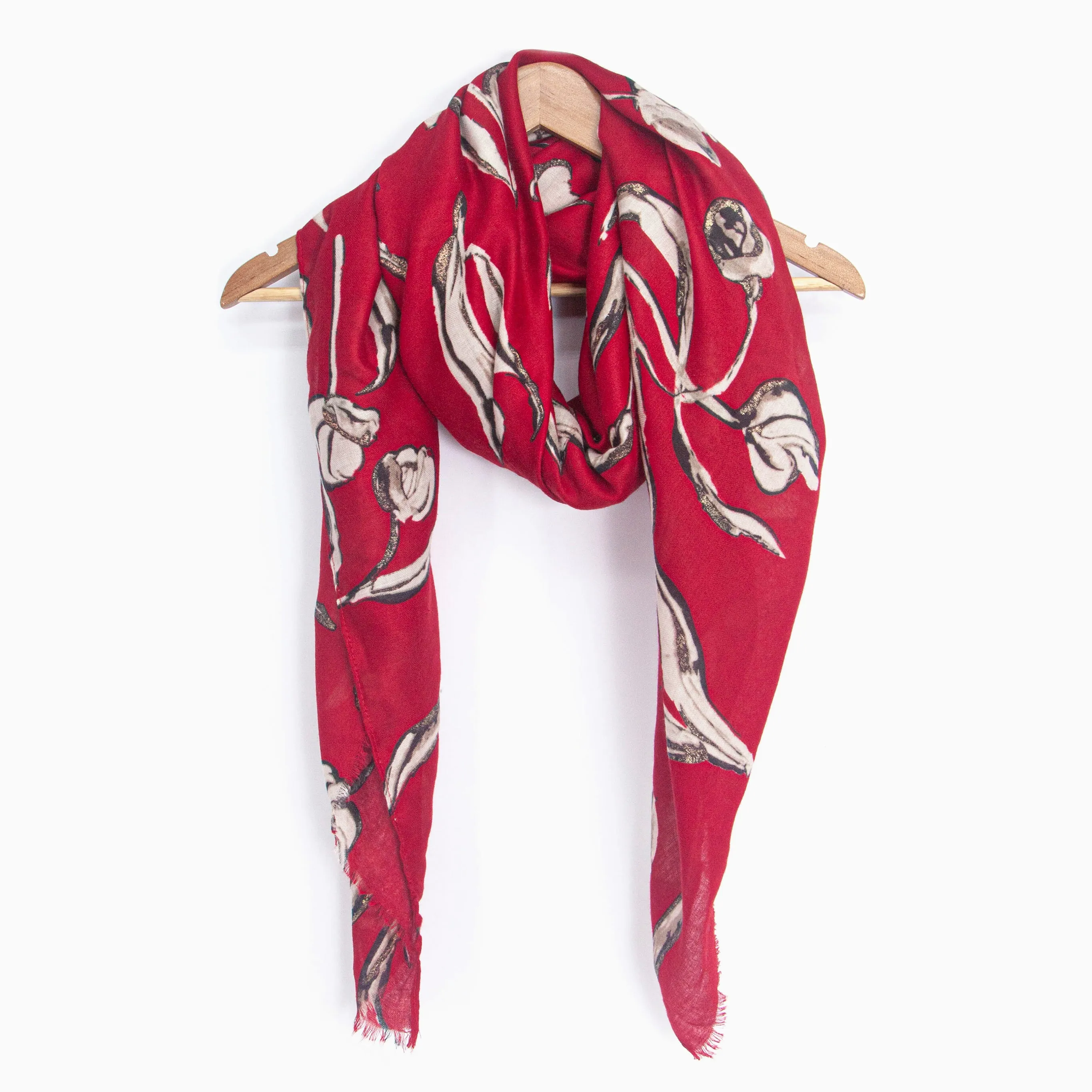 Ashley Lightweight Scarf - Red, Large Floral