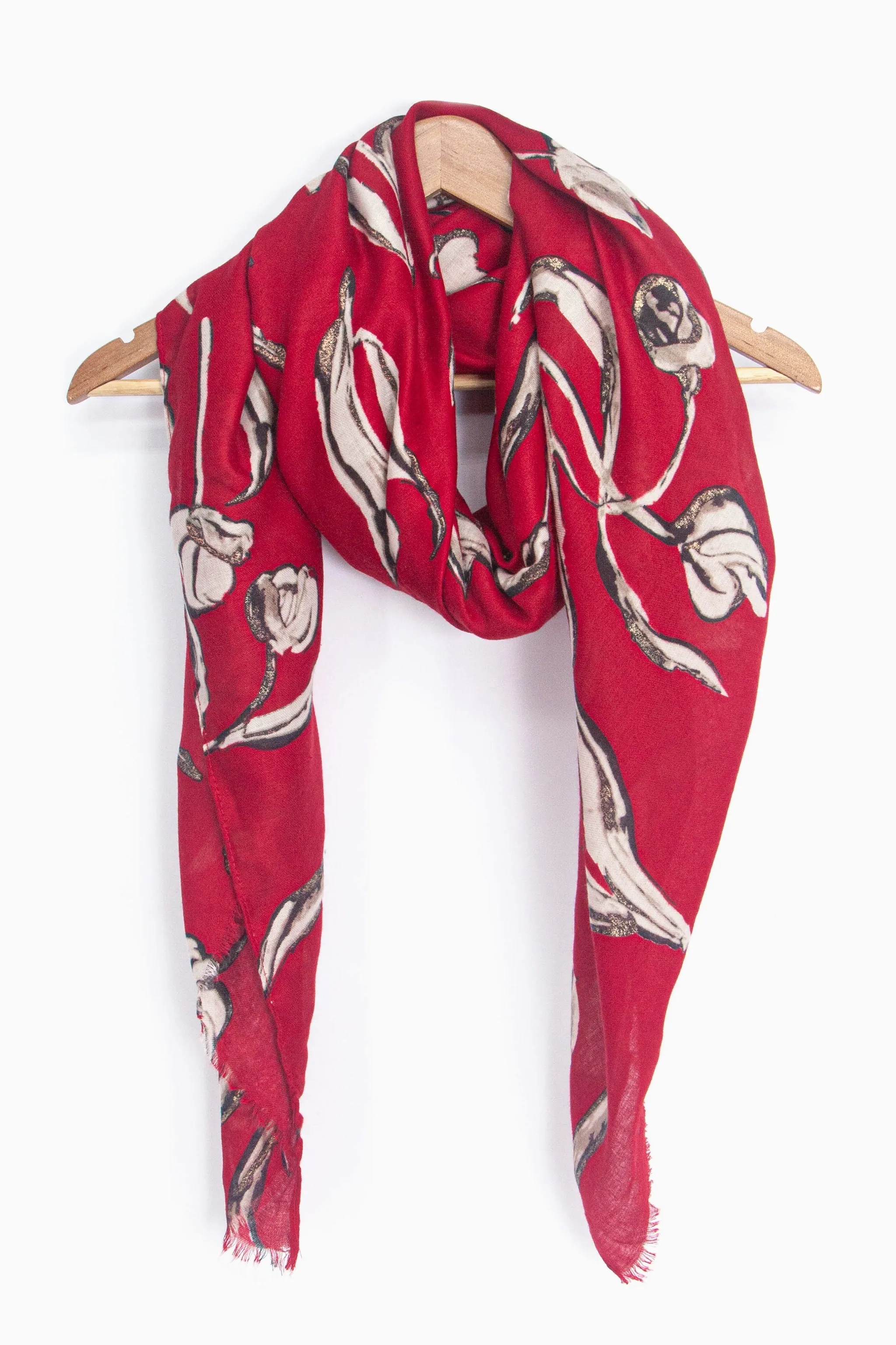 Ashley Lightweight Scarf - Red, Large Floral