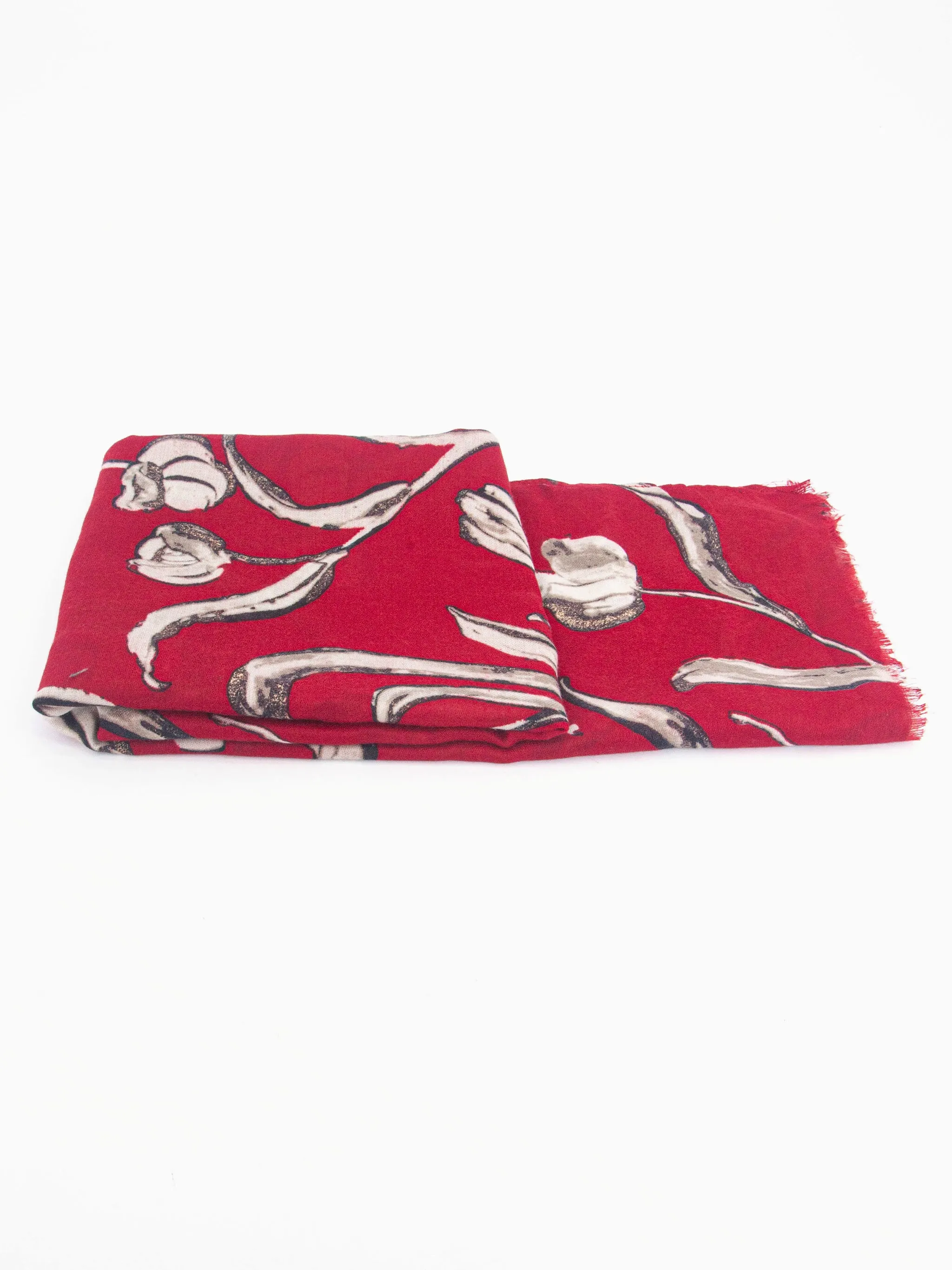 Ashley Lightweight Scarf - Red, Large Floral