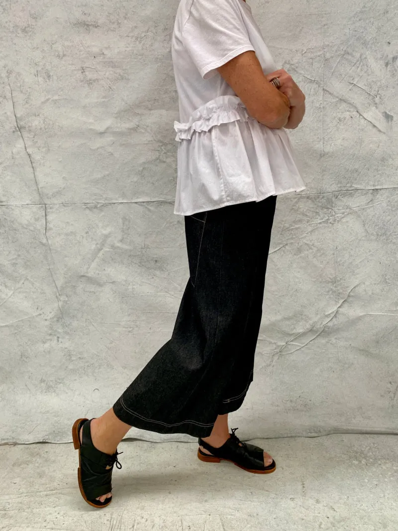 Audrey Culottes in Lightweight Grey Denim with Natural Top Stitch Detail