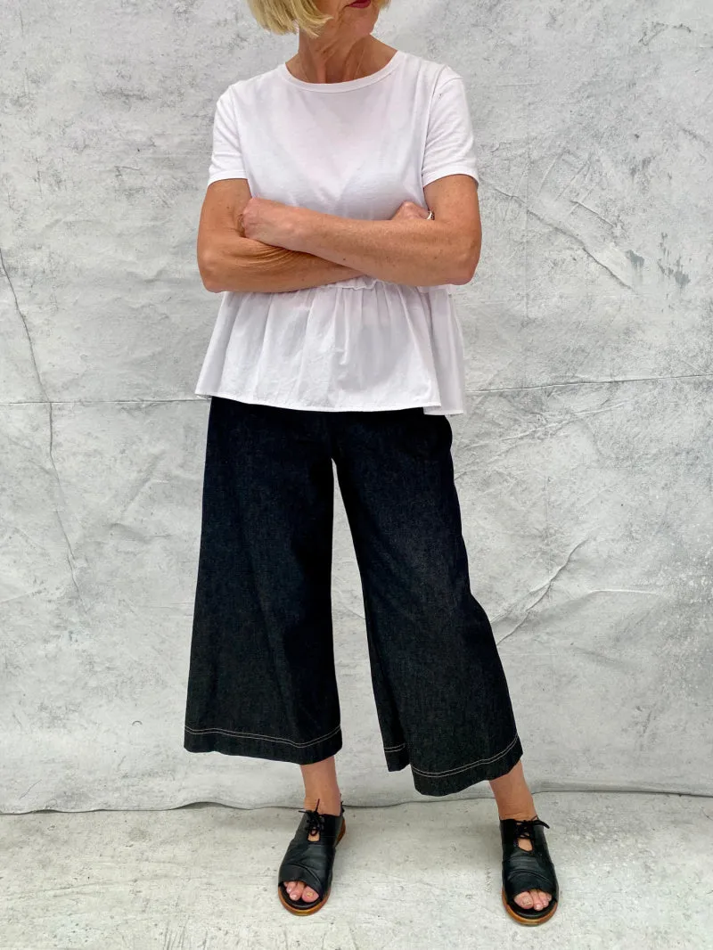 Audrey Culottes in Lightweight Grey Denim with Natural Top Stitch Detail