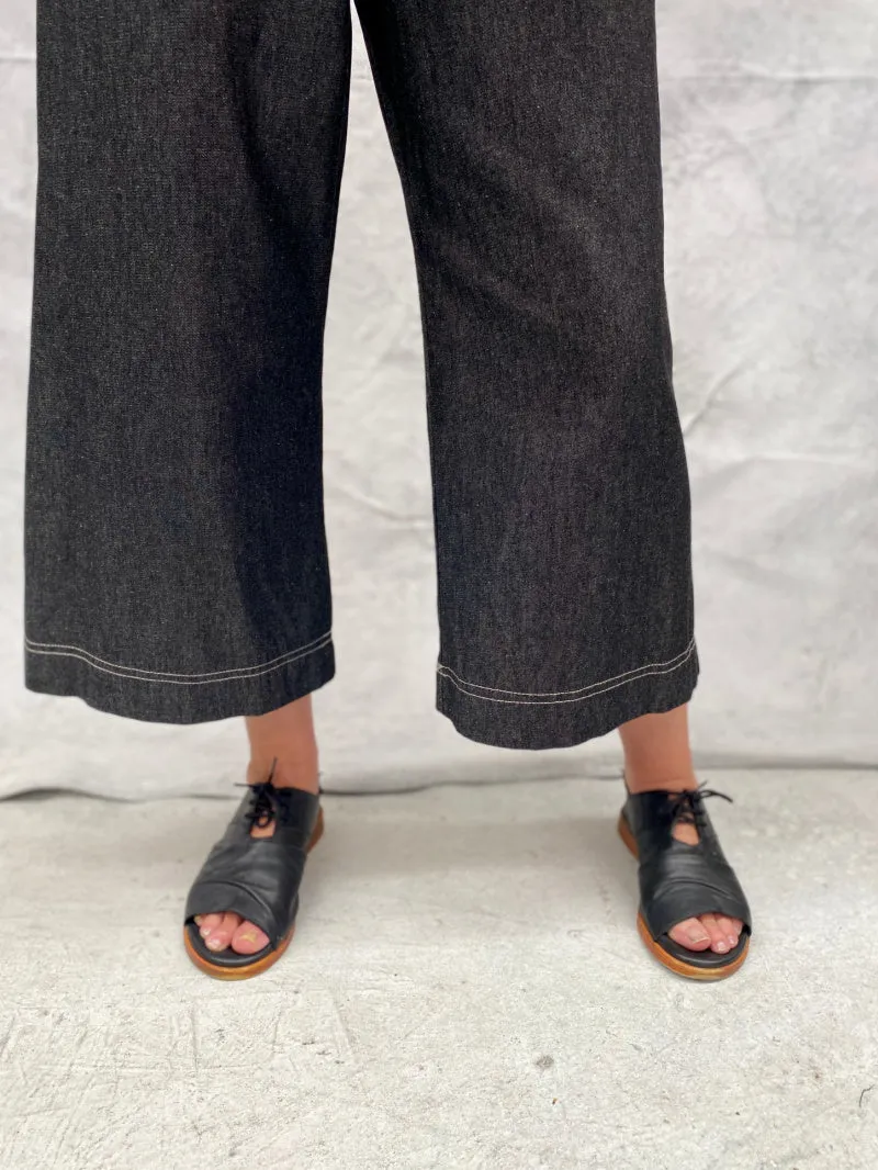 Audrey Culottes in Lightweight Grey Denim with Natural Top Stitch Detail