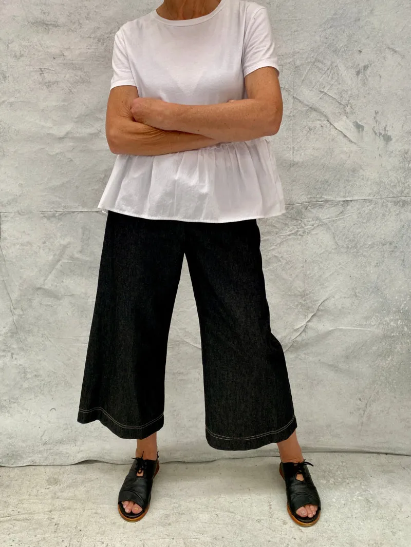 Audrey Culottes in Lightweight Grey Denim with Natural Top Stitch Detail