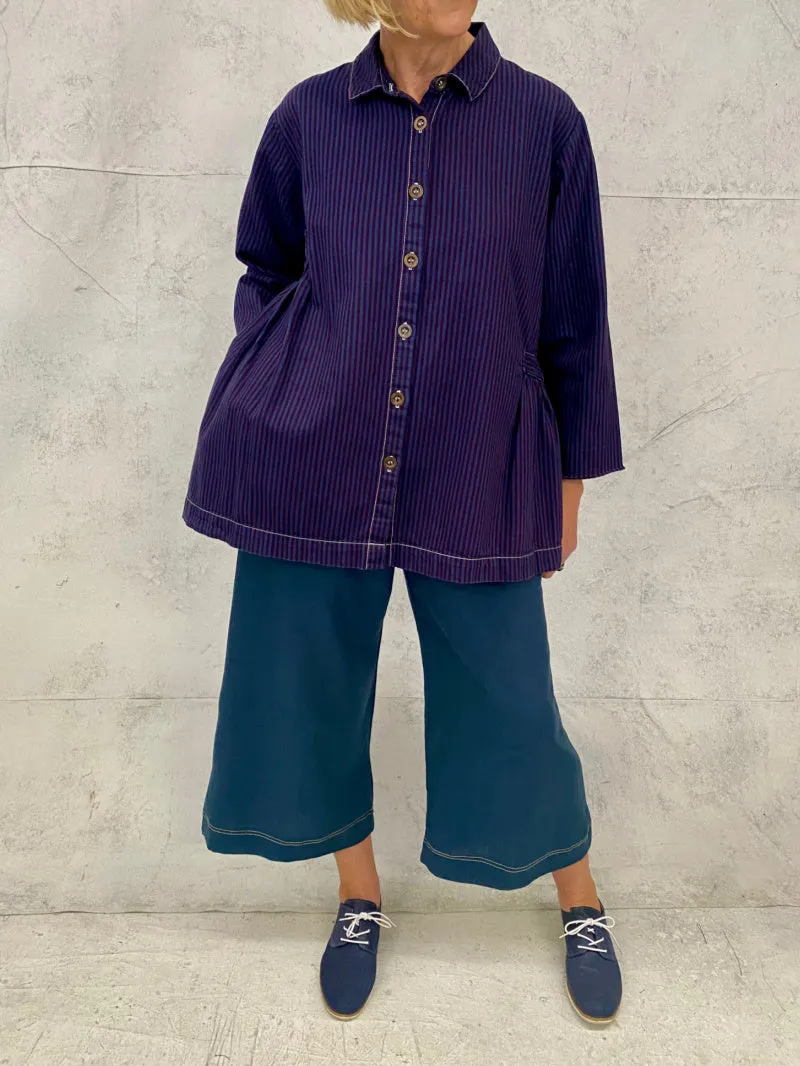 Audrey Culottes in Teal Linen with Natural Top Stitch Detail