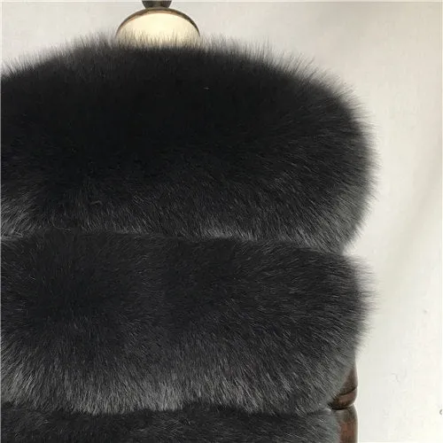Autumn Winter Women Real Fox Fur Vest Female Genuine Fox Fur Coat Leather Jacket Warm Lady Gilet Natural Fox Fur Waistcoat