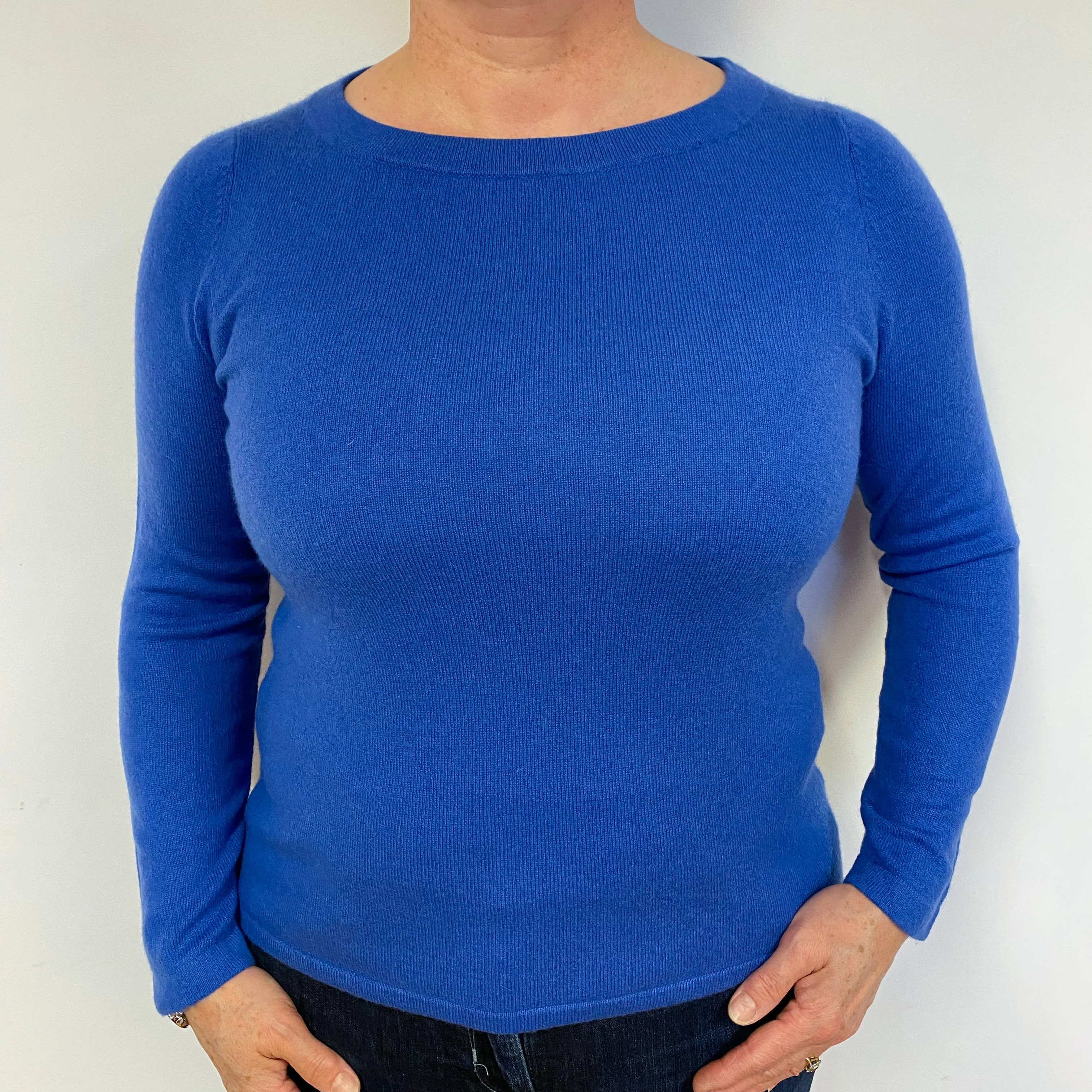 Azure Blue Cashmere Crew Neck Jumper Large.