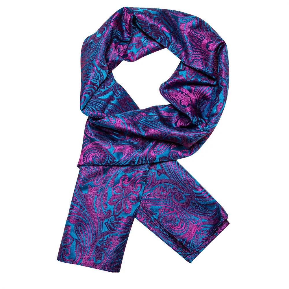 Barry Wang Blue Purple Floral Silk Pattern Scarf