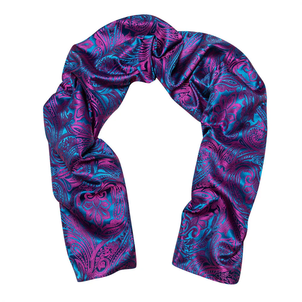 Barry Wang Blue Purple Floral Silk Pattern Scarf