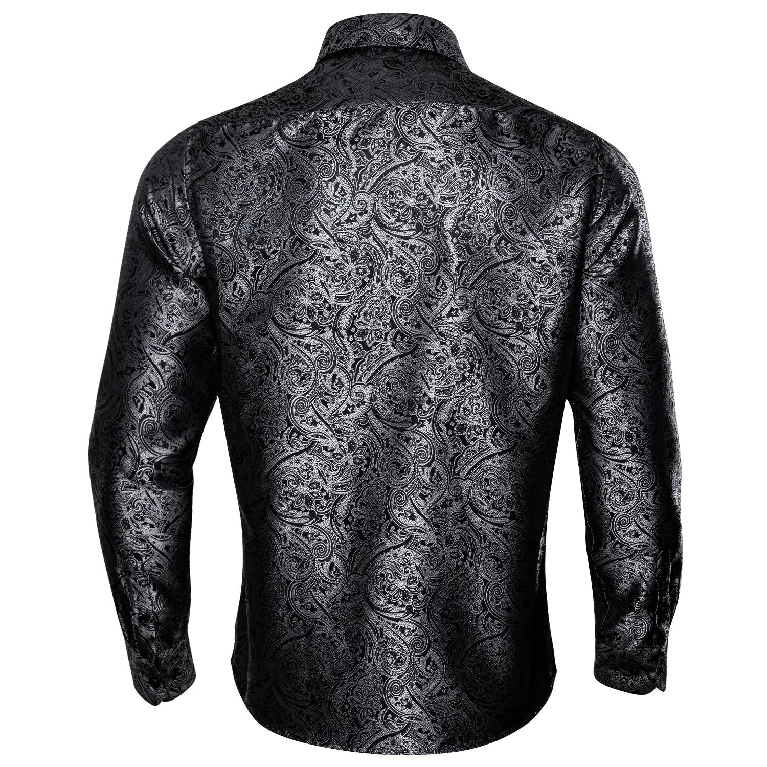 Barry Wang Men Casual Button Down shirt Grey Paisley Silk Male's Shirt