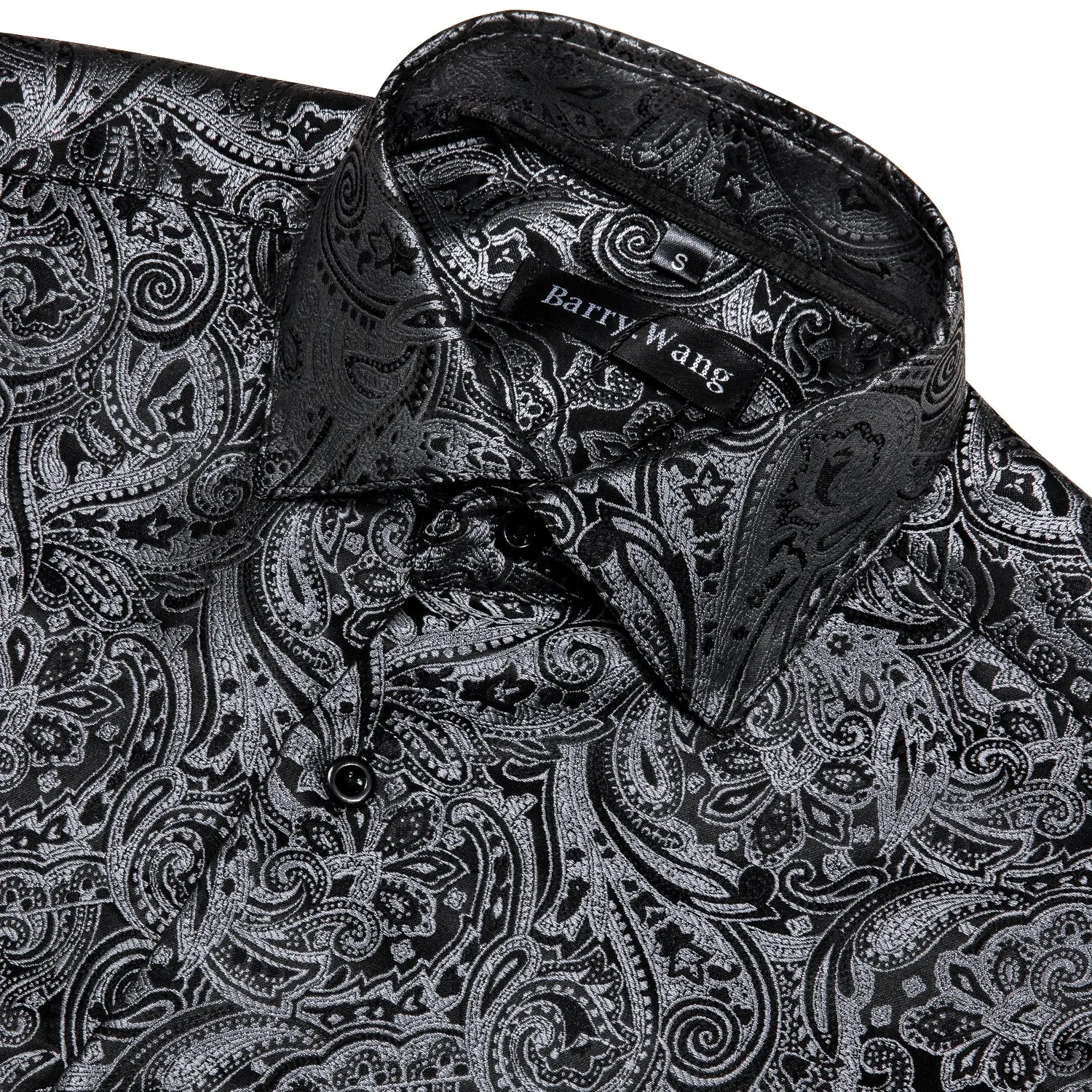 Barry Wang Men Casual Button Down shirt Grey Paisley Silk Male's Shirt