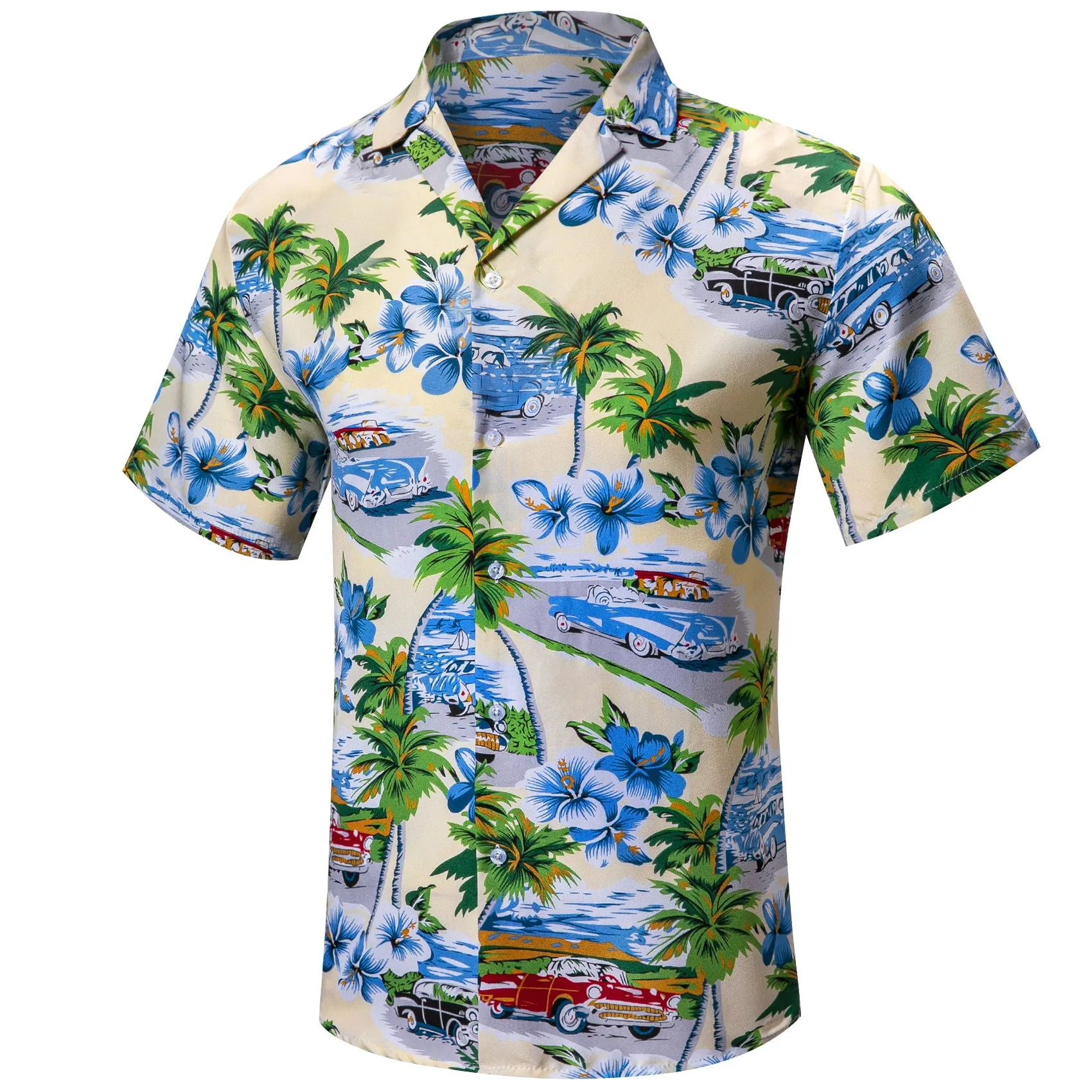 Barry Wang Shirt Men Pale Green Seaside Floral Short Sleeves Shirt