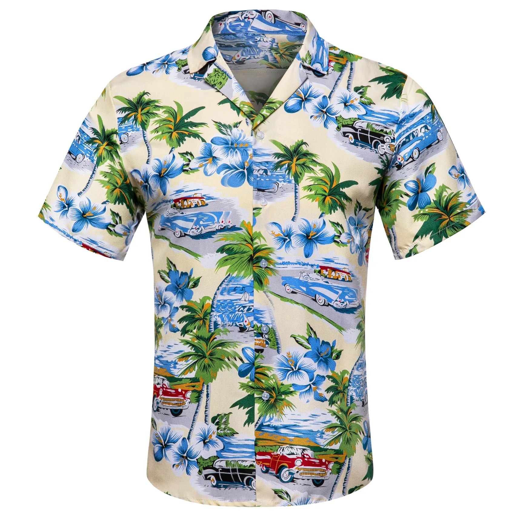 Barry Wang Shirt Men Pale Green Seaside Floral Short Sleeves Shirt