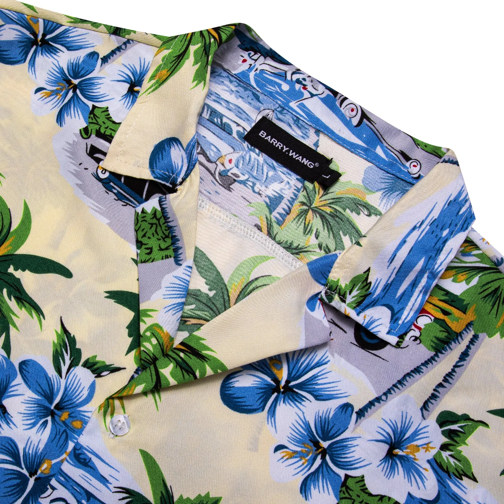 Barry Wang Shirt Men Pale Green Seaside Floral Short Sleeves Shirt
