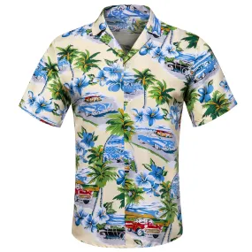 Barry Wang Shirt Men Pale Green Seaside Floral Short Sleeves Shirt