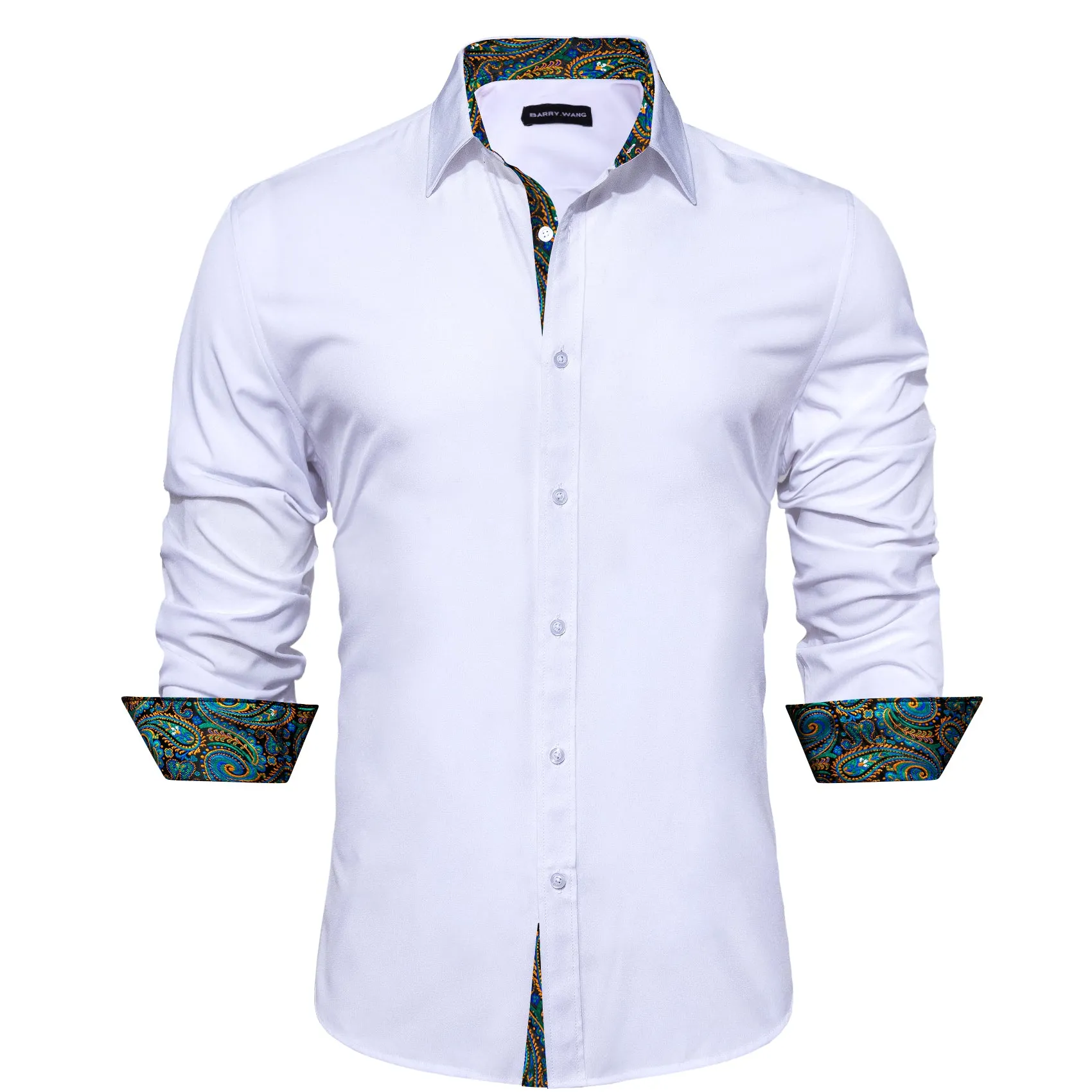 Barry Wang White Collared Shirt White Splicing Men's Business Shirt