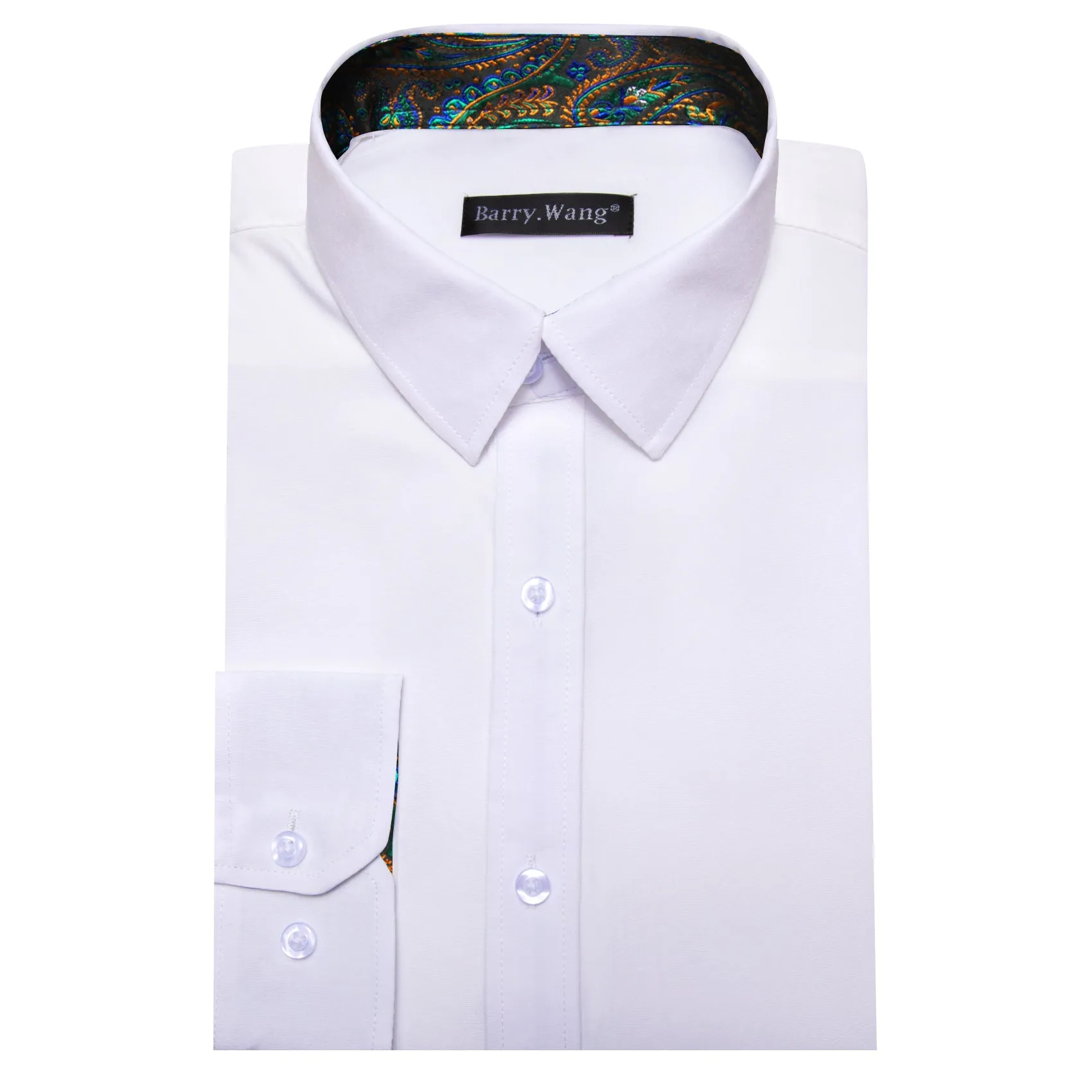 Barry Wang White Collared Shirt White Splicing Men's Business Shirt