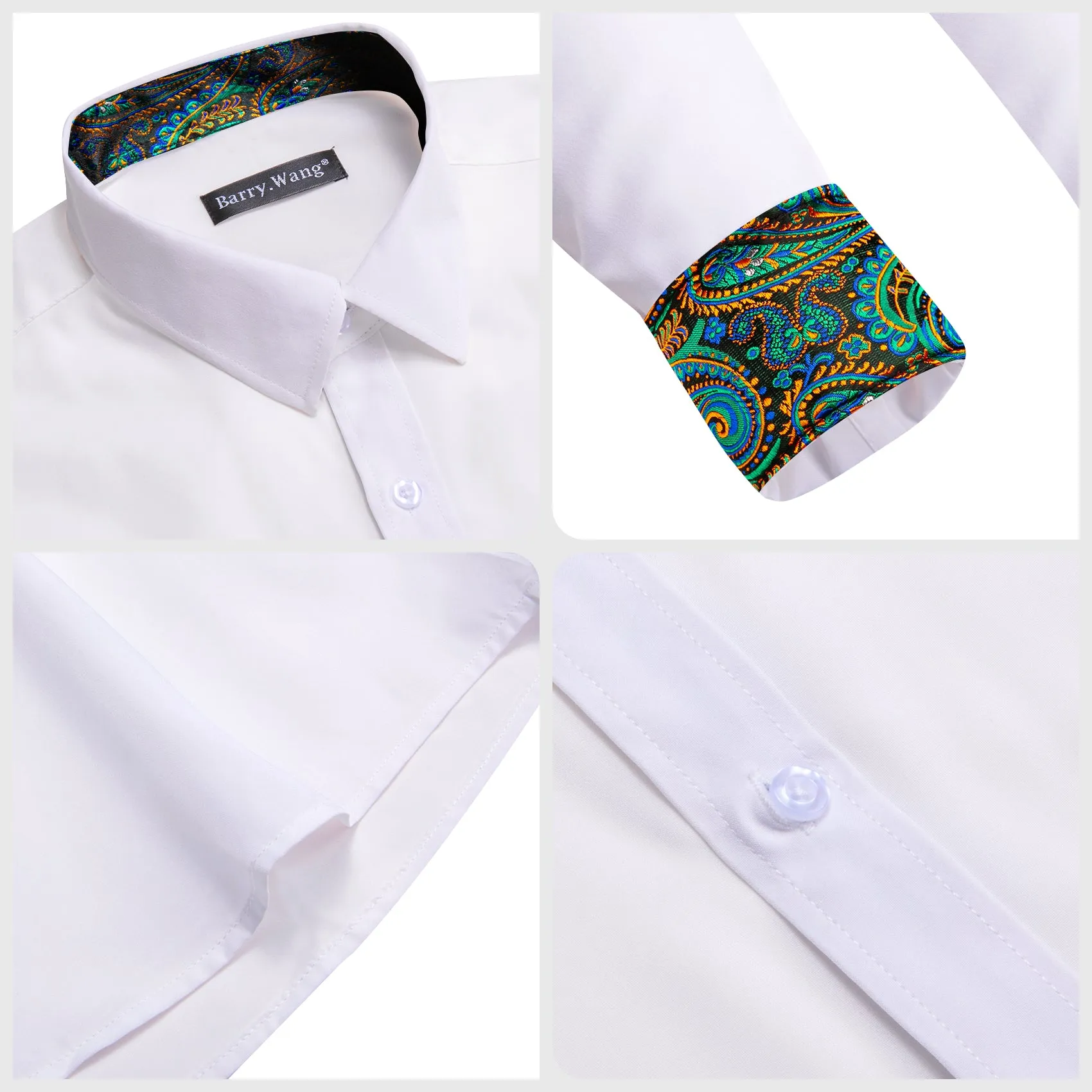 Barry Wang White Collared Shirt White Splicing Men's Business Shirt