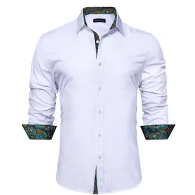 Barry Wang White Collared Shirt White Splicing Men's Business Shirt