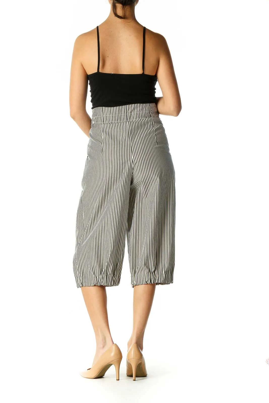 Beige Striped Chic Culottes Pants