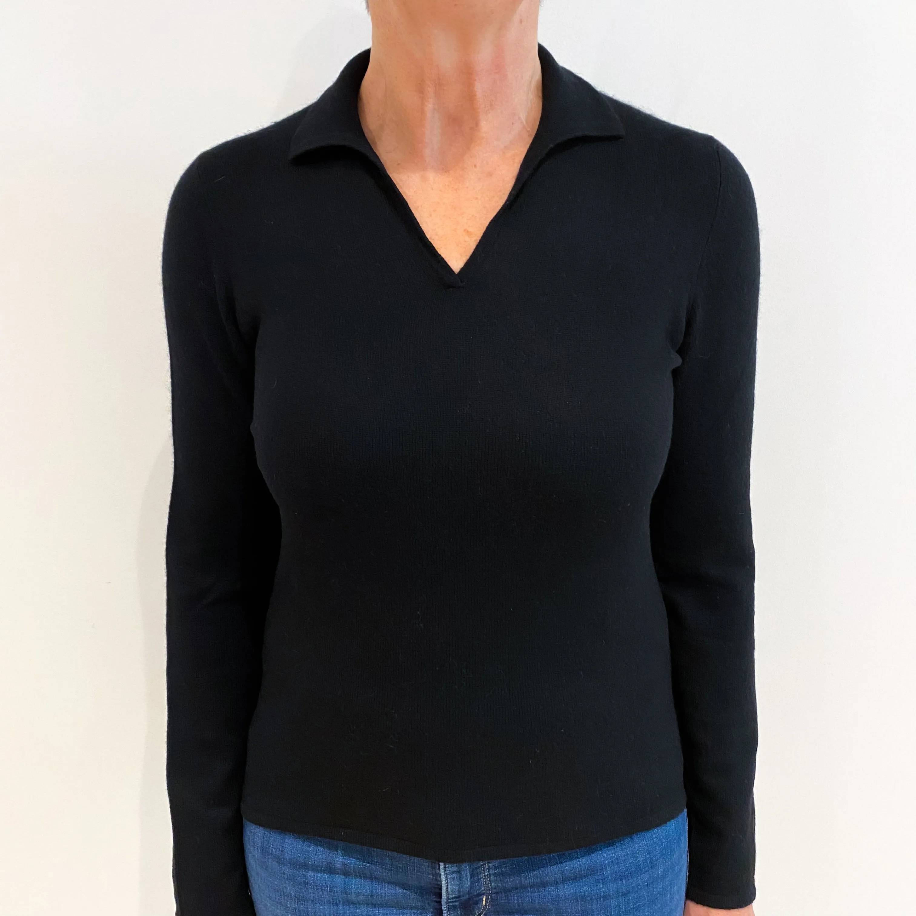 Black Cashmere Collared V Neck Jumper Medium