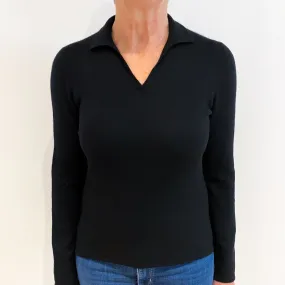 Black Cashmere Collared V Neck Jumper Medium