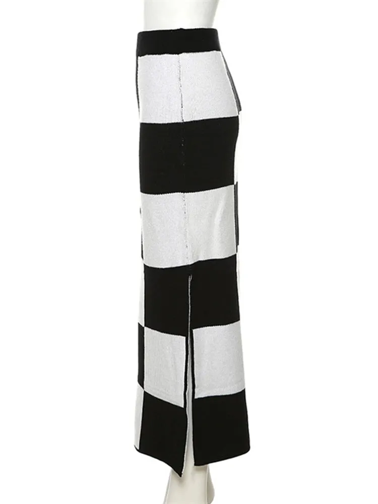 Black Checkered Maxi Skirt